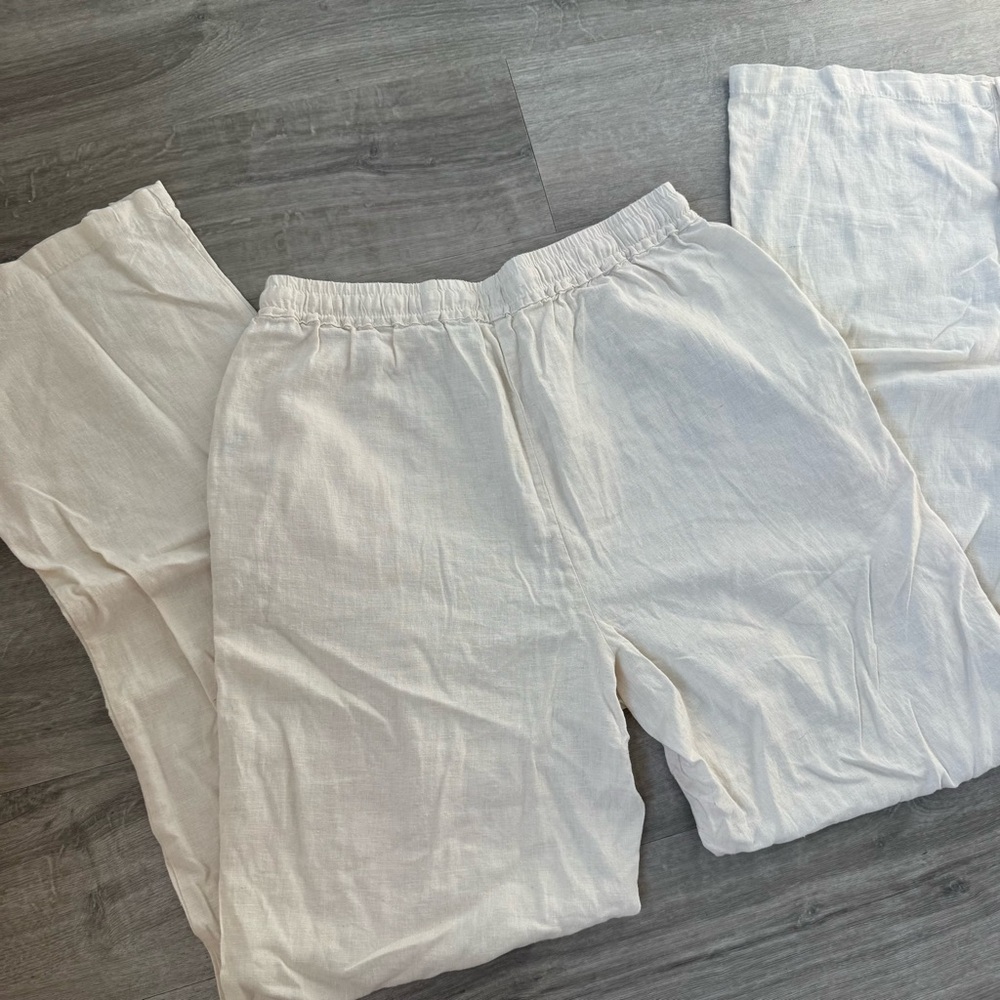 Cream high waist Linen Pants - Picture 4 of 4